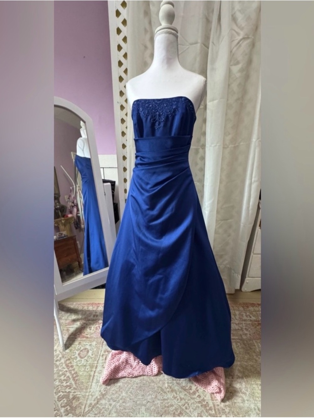 David's Bridal Strapless Cobalt Blue A-Line Gown NWOT